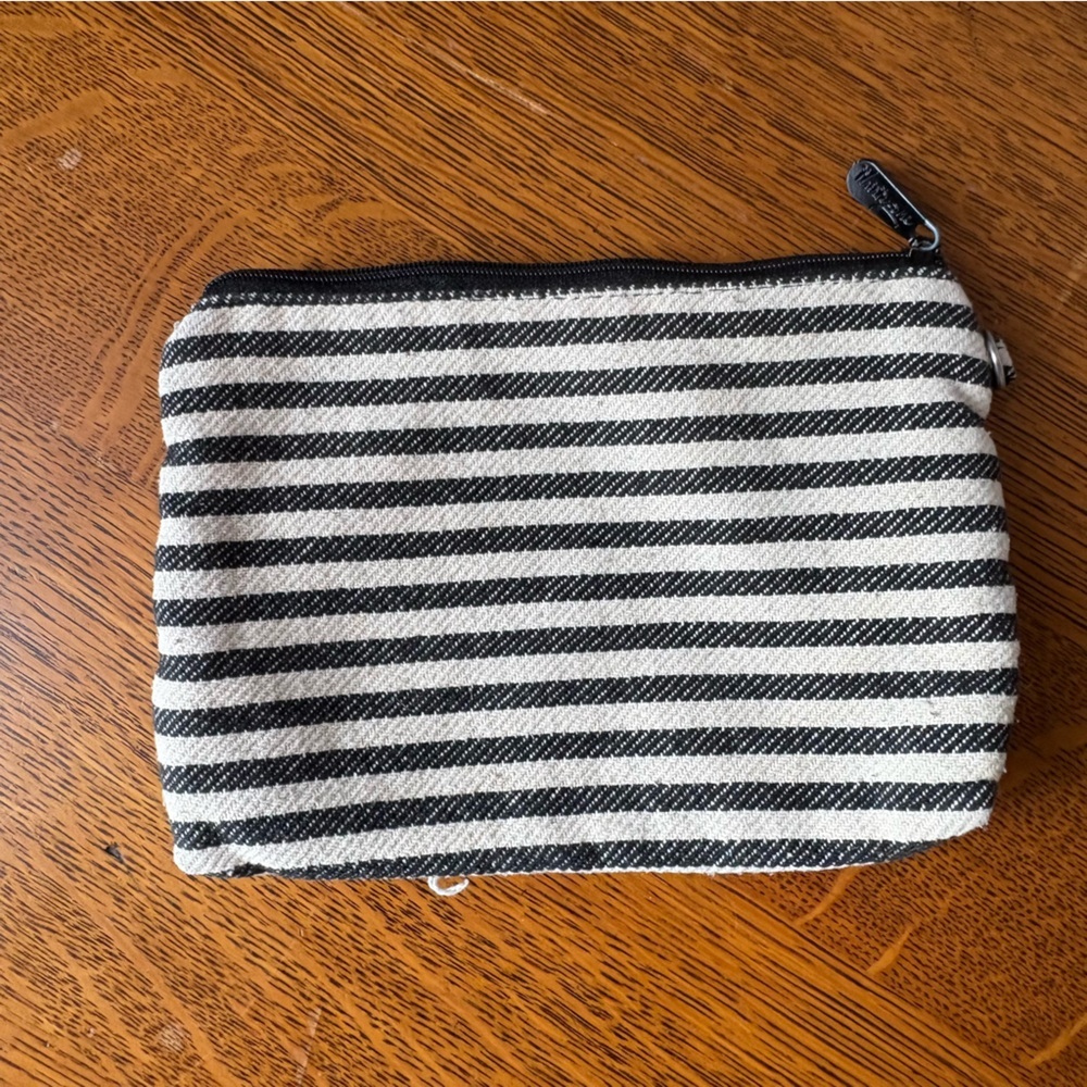 Thirty One Wallet Bag 100% Cotton Cream Black Zippered Mini Bag Lined Makeup Bag